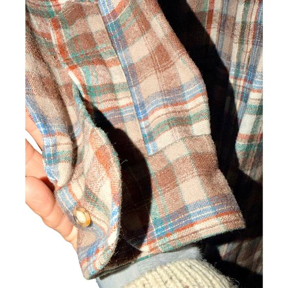 Pendleton Wool Board Shirt Men’s M Plaid Brown Blue 
60s–70s Made in USA - Picture 5 of 10